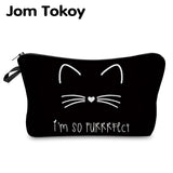 Pure black Cute cat prints Cosmetic Bag - Miss Evita