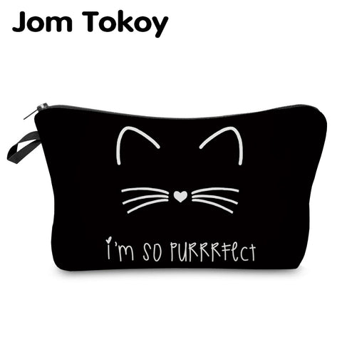 Pure black Cute cat prints Cosmetic Bag - Miss Evita