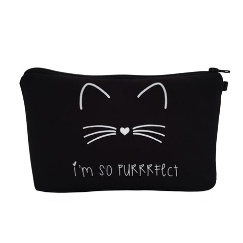 Pure black Cute cat prints Cosmetic Bag - Miss Evita